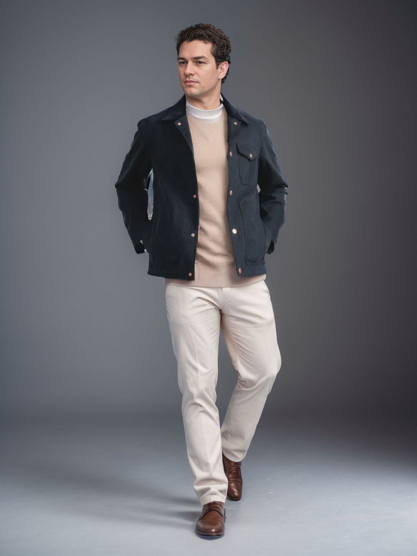 Herren Lederjacke Suede Modern mit Taschen