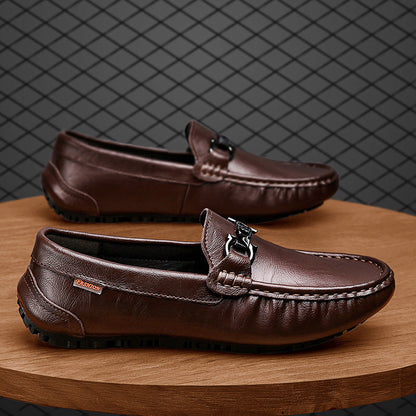 Damen Mokassins Leder Elegante Schnalle Schwarz