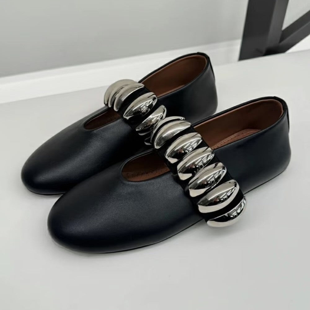 Damen Ballerinas Schuhe Elegante Metallriemchen - BerlinGlamour