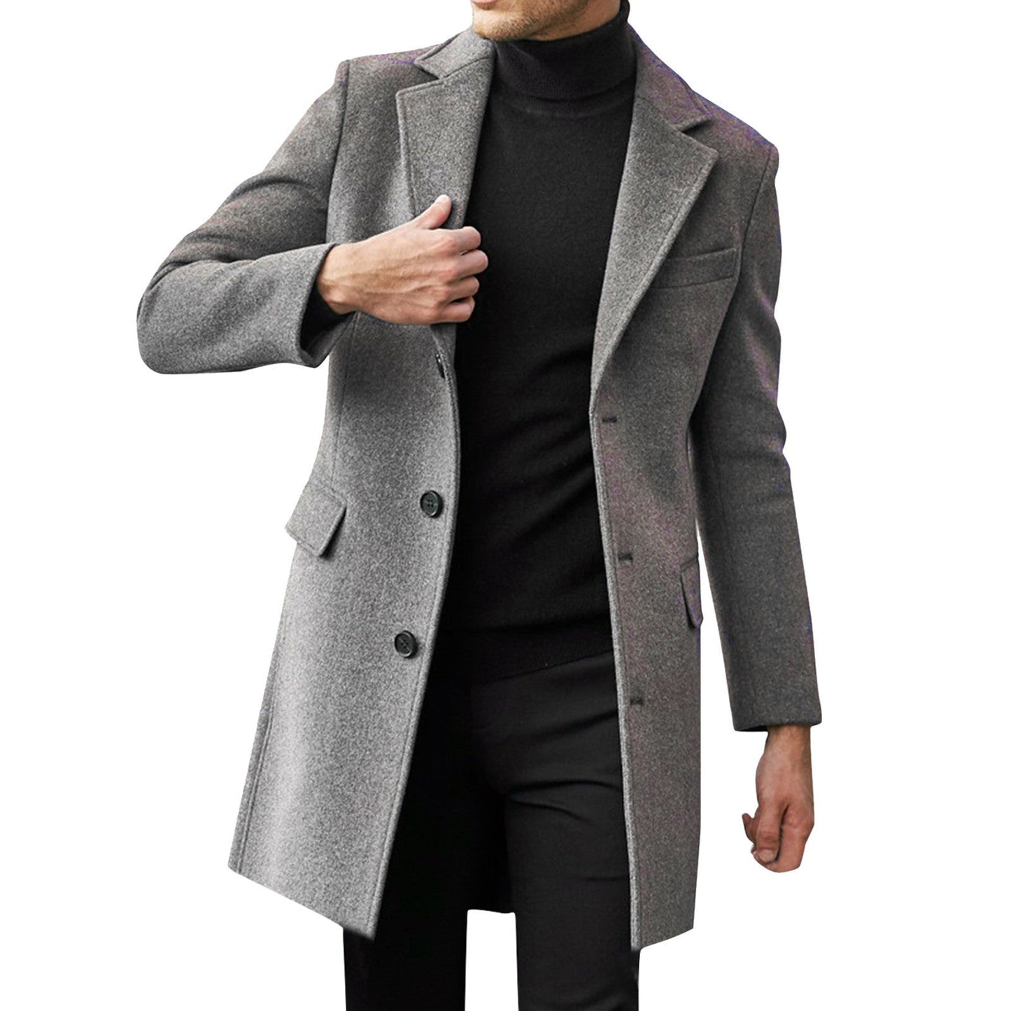 Herren Woolcoat Elegant Langschwarz Modern