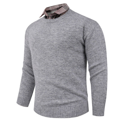 Herren Pullover Rundhals Fein mit Hemdkragen Modern