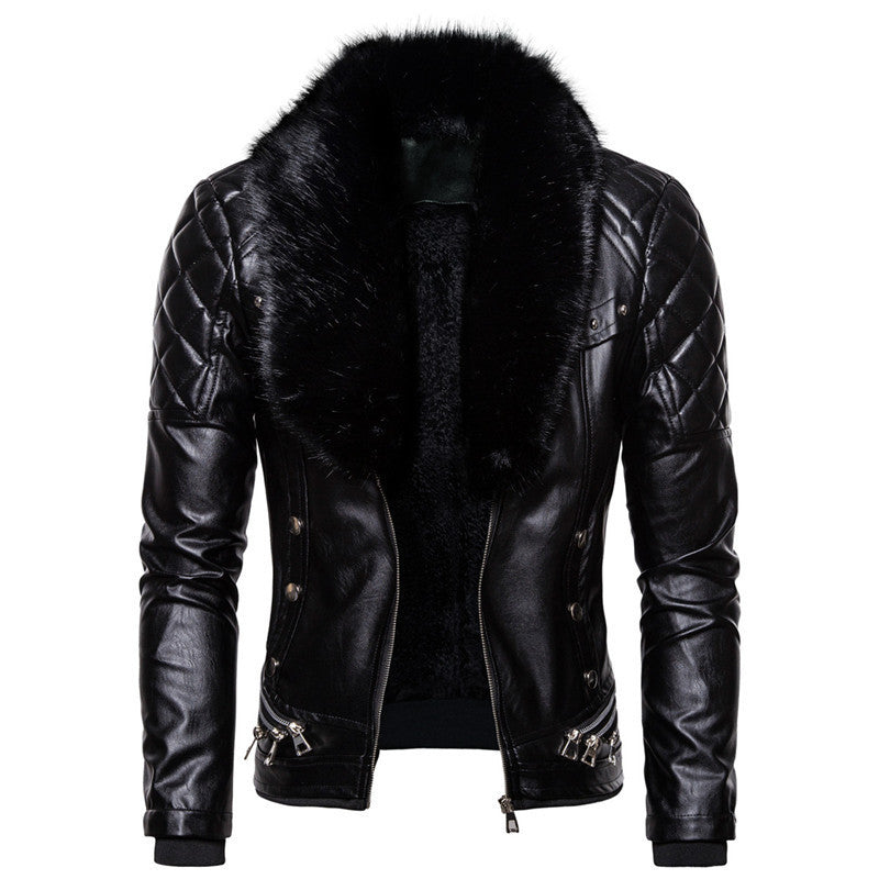 Lederjacke Herren Kunstleder mit Fellkragen Gesprenkelt Modern