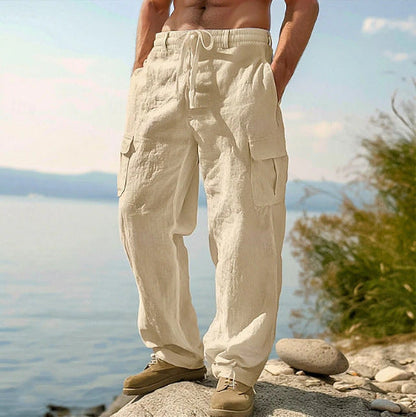 Herren Leinenhose Lässig Bequem Cargo Style