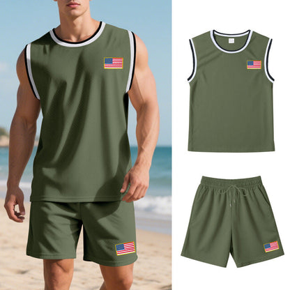 Herren Sportanzug Ärmellos Kurz ShortsFitness