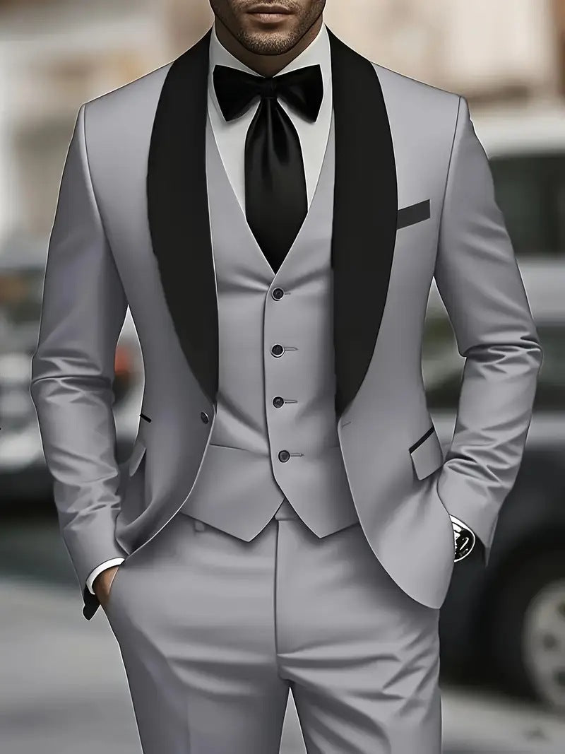 Herren Anzugset Elegant 3-teilig mit Satin-Weste