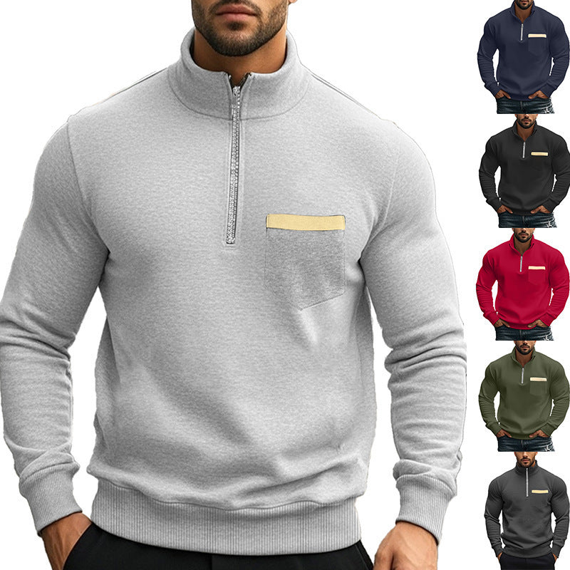 Herren Pullover Sportlich Reißverschluss Brusttasche - BerlinGlamour