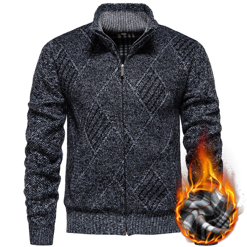Herren Strickjacke Modern Stehkragen Zopfmuster