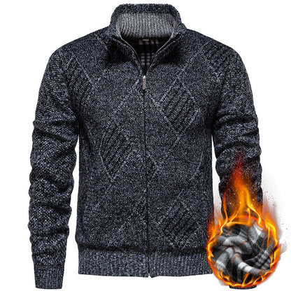 Herren Strickjacke Modern Stehkragen Zopfmuster