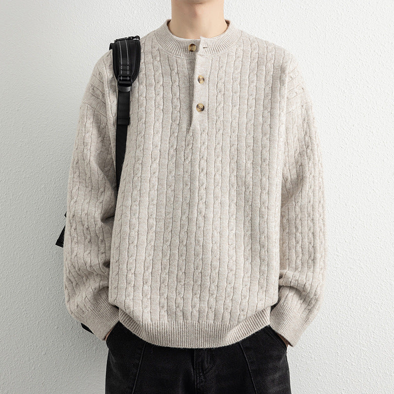 Herren Strickpullover Modern Knöpfe Struktur Optik