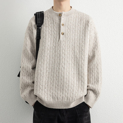 Herren Strickpullover Modern Knöpfe Struktur Optik