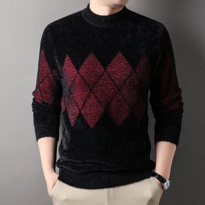 Herren Rollkragenpullover Modern Rautenmuster Elegent Schwarz