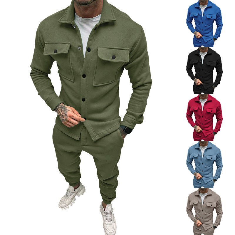 Herren Freizeitanzug Set Modern mit Knopfleiste und Taschen - BerlinGlamour