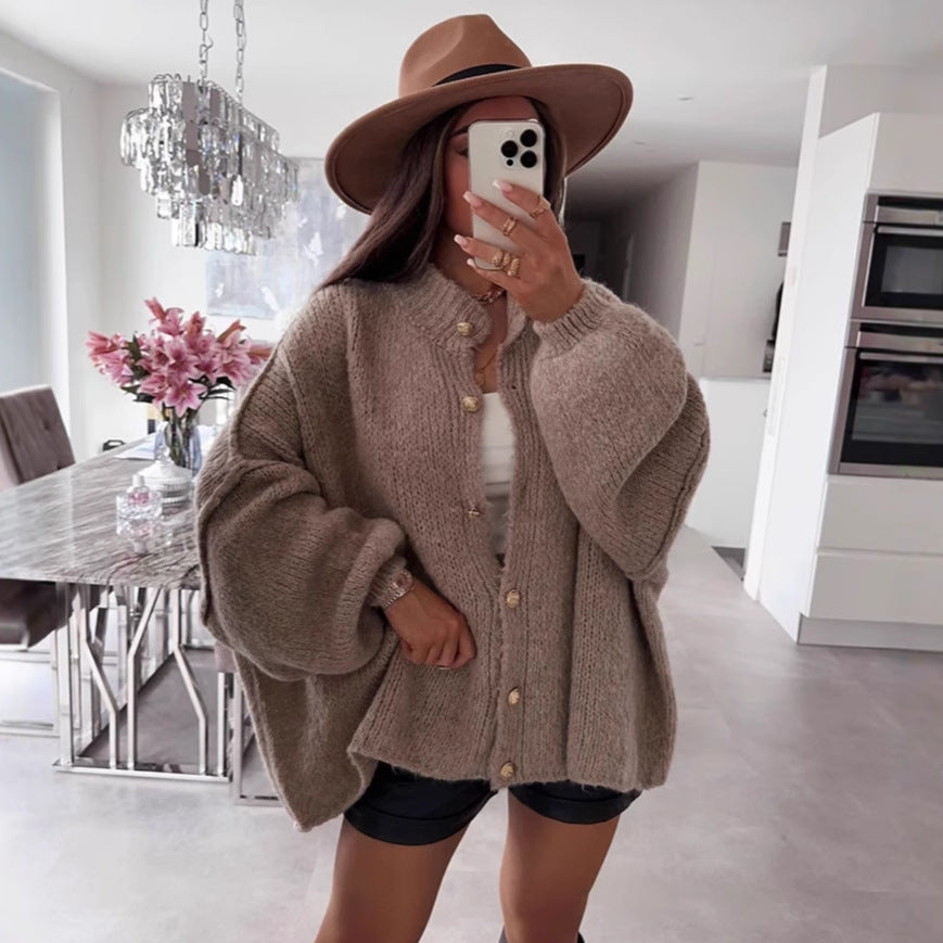 Übergroßer Strickcardigan mit Goldknöpfen Damengroß