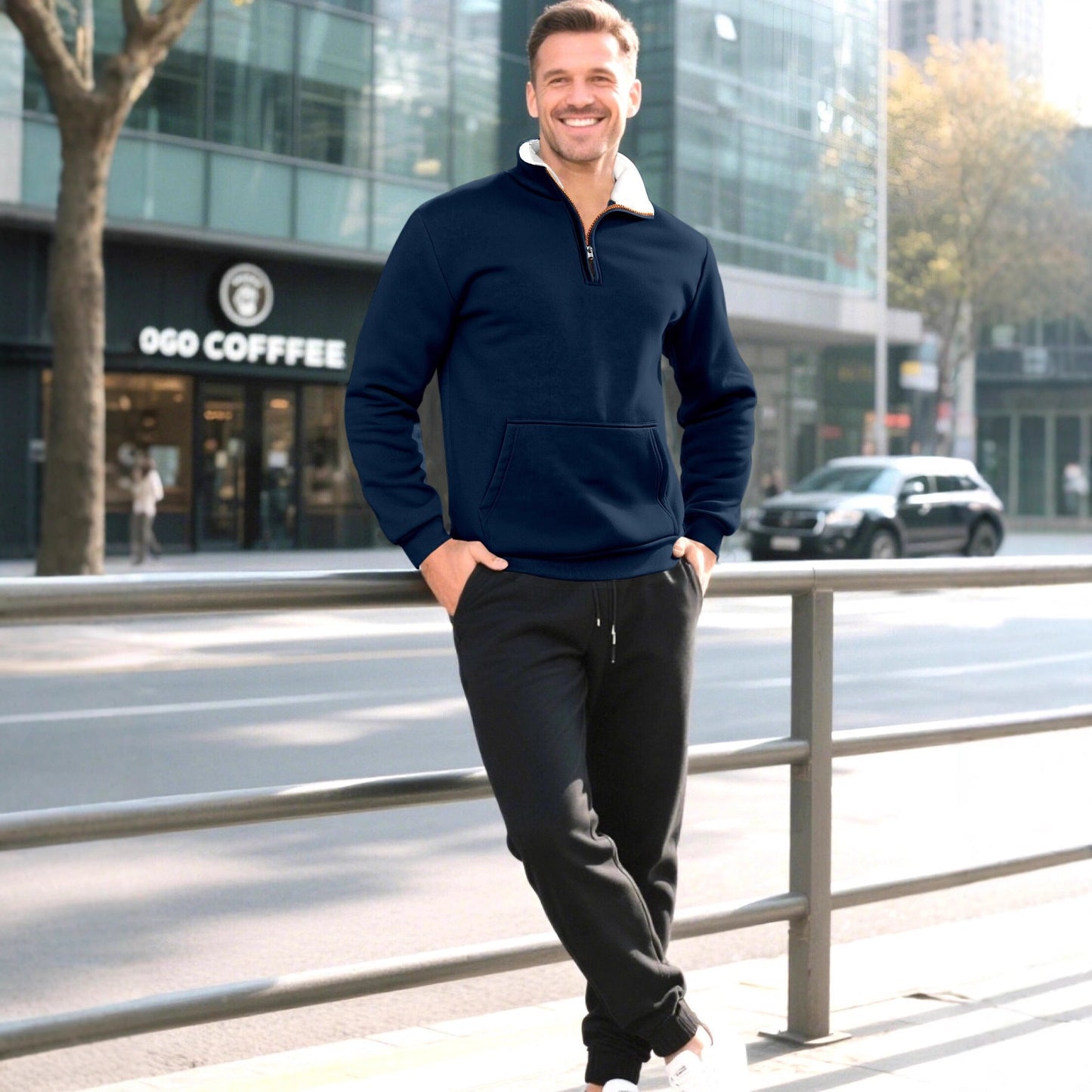 Herren Sweatpullover Sportlich mit Kängurutasche Modern