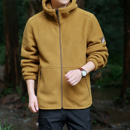 Herren Fleecejacke Warm Verstellbare Kapuze Reißverschluss Taschen
