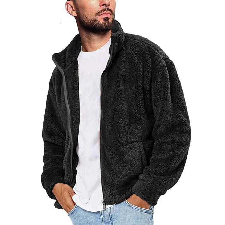 Herren Fleecejacke Warm Flauschig mit Kragen und Taschen