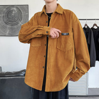Herren Cordjacke Lässig Mit Taschen Grün Braun
