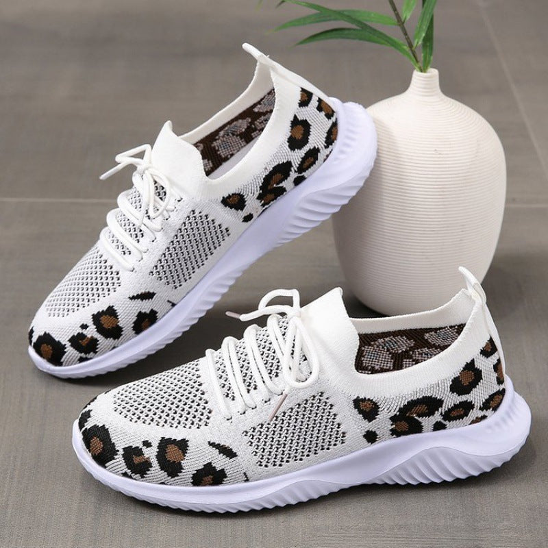 Damen Sneaker Sportschuhe Mesh Obermaterial Tierprint Schwarz