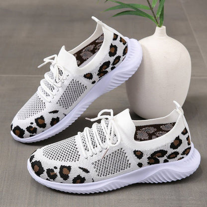 Damen Sneaker Sportschuhe Mesh Obermaterial Tierprint Schwarz