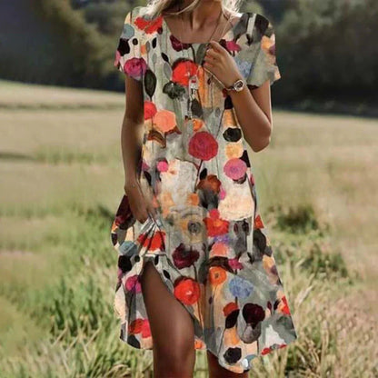 Damen Maxikleid Lässig Floralmuster Beinschlitz Sommerkleid