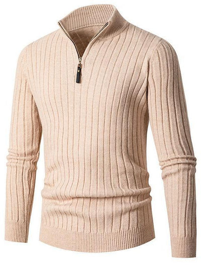 Herren Pullover Stehkragen Rippdesign Modern Schwarz