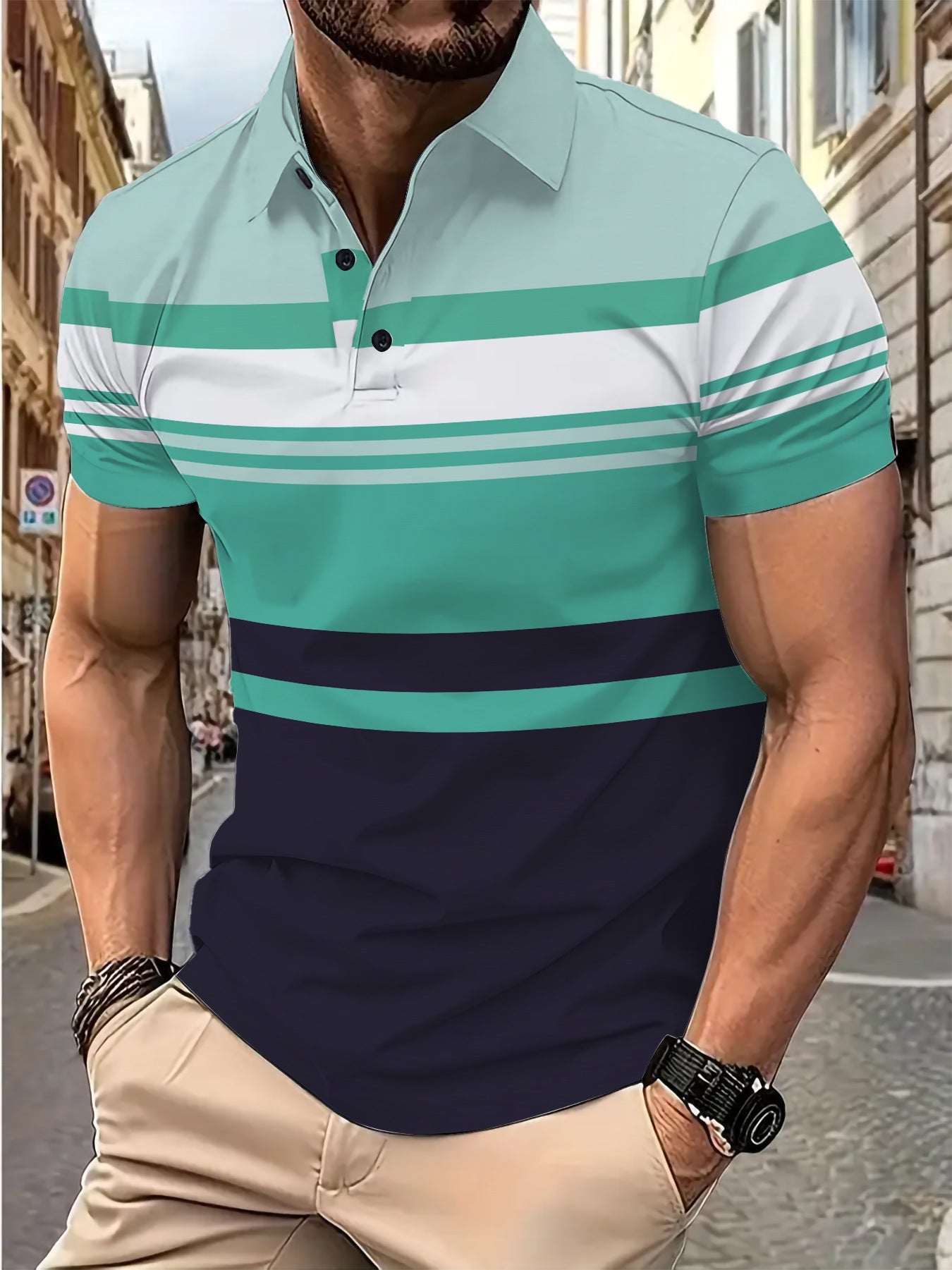 Herren Polohemd Modern mit Streifenmuster