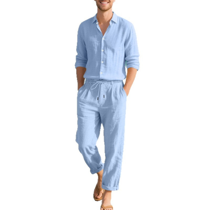 Herren Leinenhose Bequem Elastisch mit Kordelzug