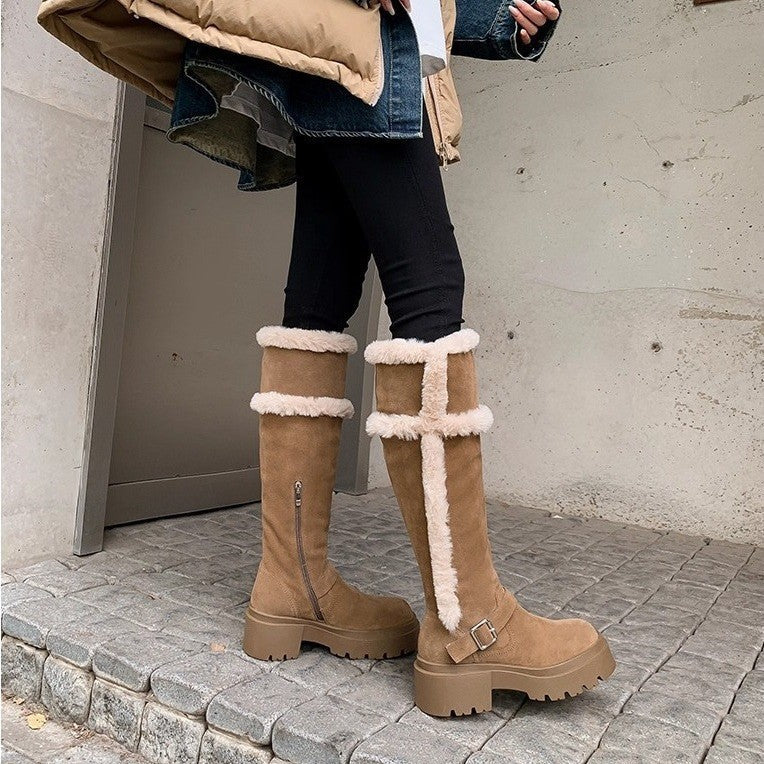 Damen Winterstiefel Flauschig Plateau Heel Modisch
