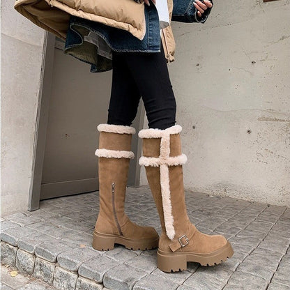 Damen Winterstiefel Flauschig Plateau Heel Modisch