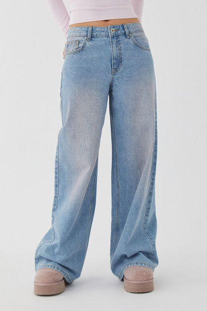 Damen Highwaist Jeans Weite Bein Verstellbar