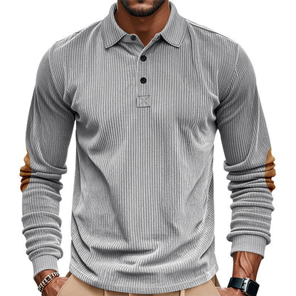 Herren Hemd Langarm Strukturiert Ellbogen Patches Modern