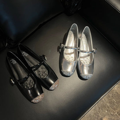 Damen Ballerinas Elegante Glitzer Schuhe Komfort Blockabsatz
