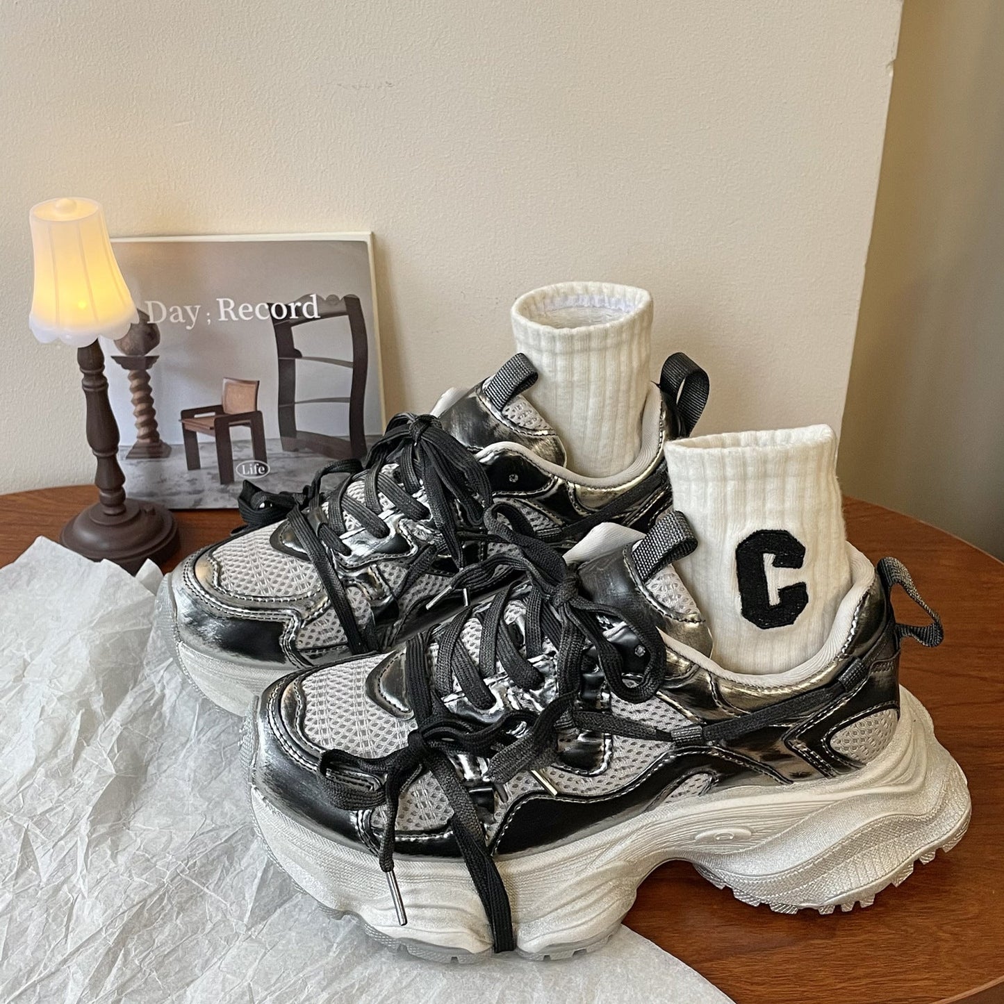 Damen Sneaker Sportlich Chunky Atmungsaktiv Reflektierend