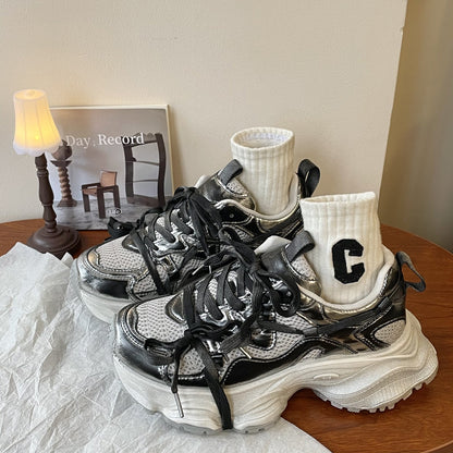 Damen Sneaker Sportlich Chunky Atmungsaktiv Reflektierend