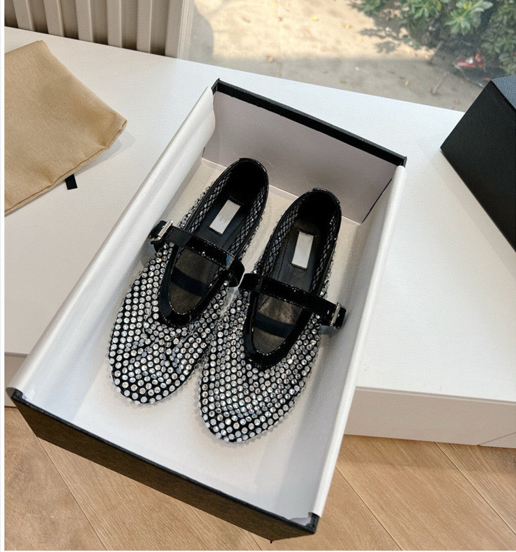 Damen Ballerinas Schuhe mit Strass Applikationen Glitzer