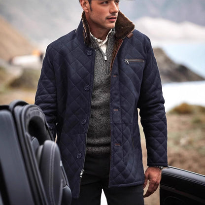 Herren Steppjacke Kunstfellkragen Modern Luxus Design