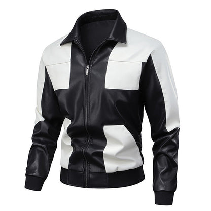 Herren Lederjacke Modern Kontrastakzente Schwarz
