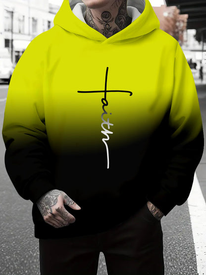 Herren Kapuzenpullover Grau Meliert mit Schriftzug
