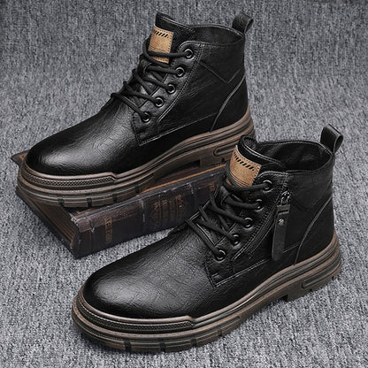 Damen Lederstiefel Robust Reißverschluss Komfort Sohle
