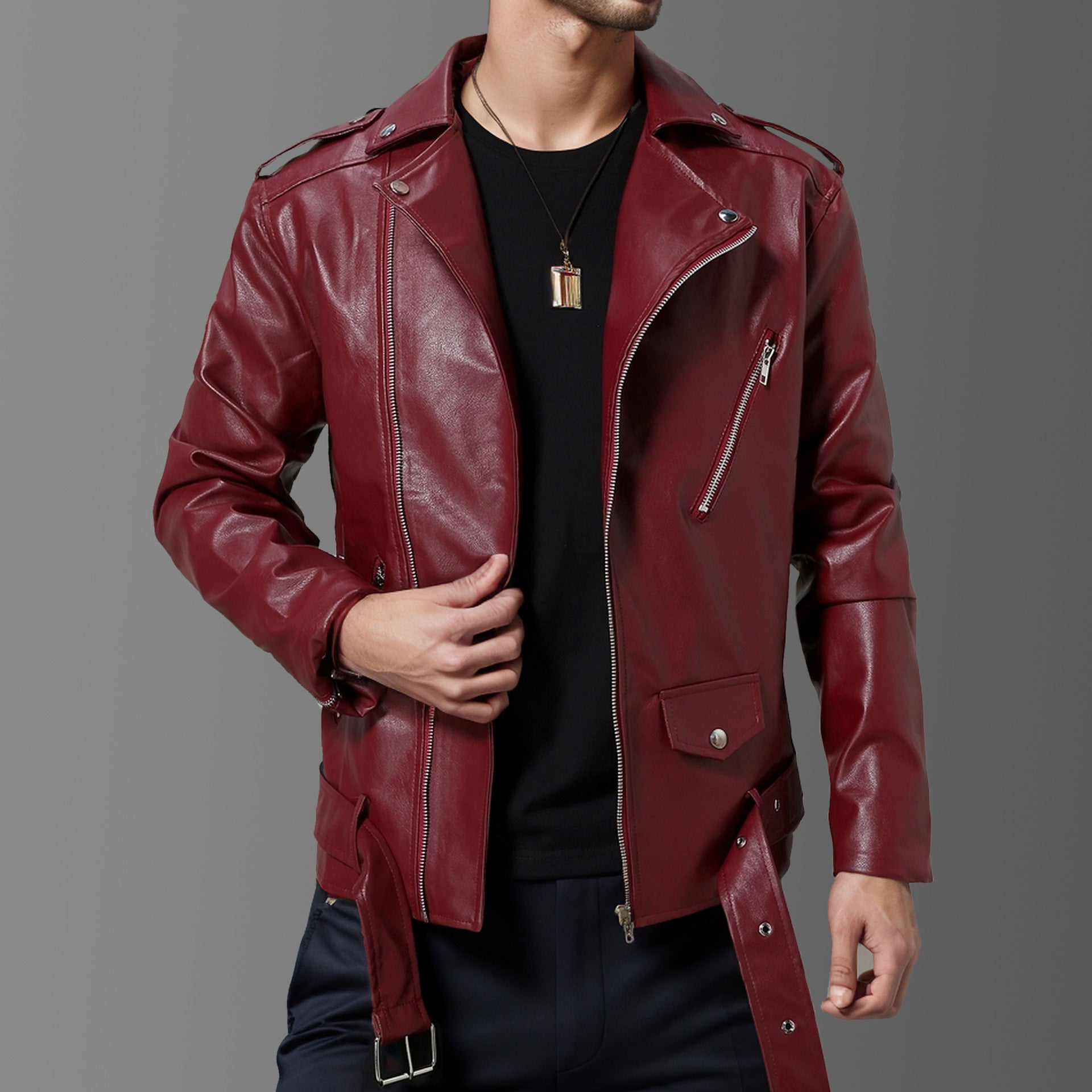 Leder Bikerjacke Herren Schwarz mit Taschen - BerlinGlamour