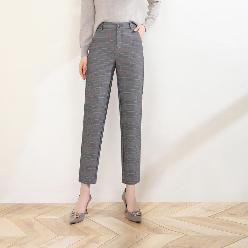 Damen Stoffhose High Waist Kariert Elegant