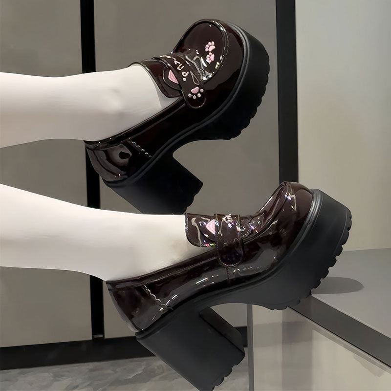 Damen Mokassins Chunky Lackleder Pfotendesign Schuhe Trendy
