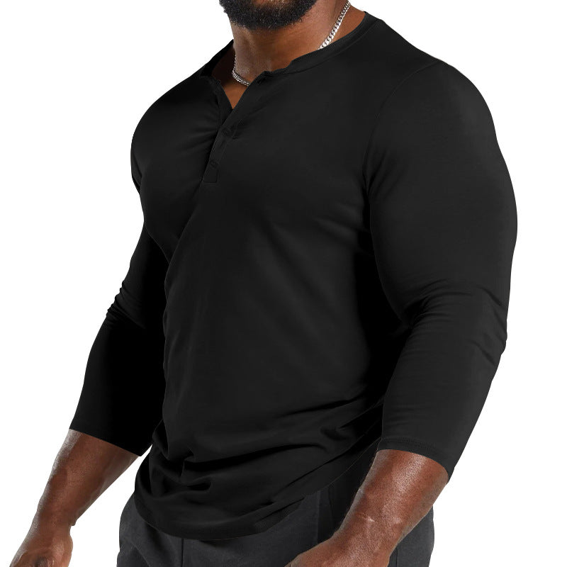 Herren Langarmshirt Modern Knopfleiste Slim Fit
