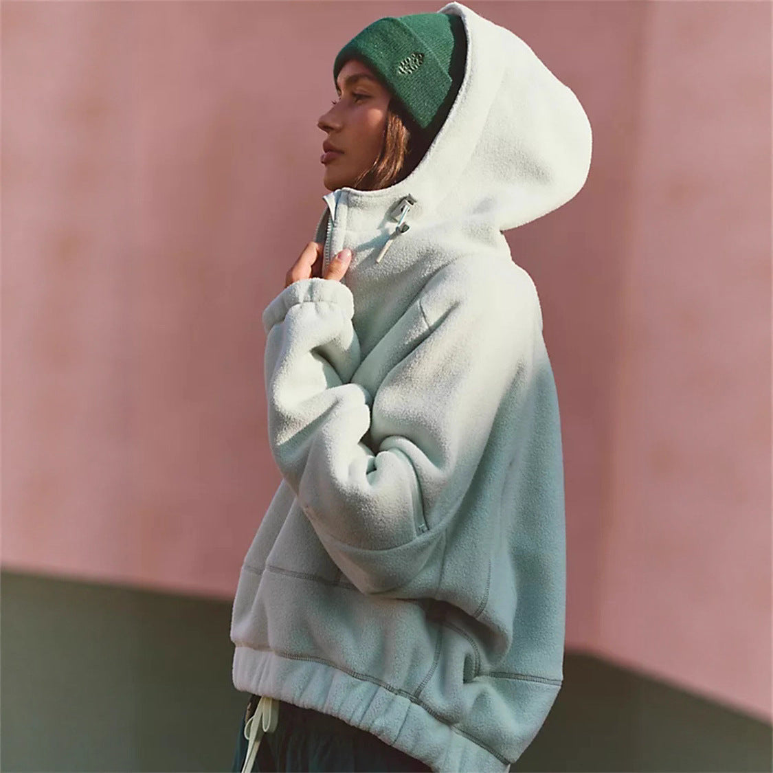 Damen Fleecejacke Oversized Kragen Modern Trendig