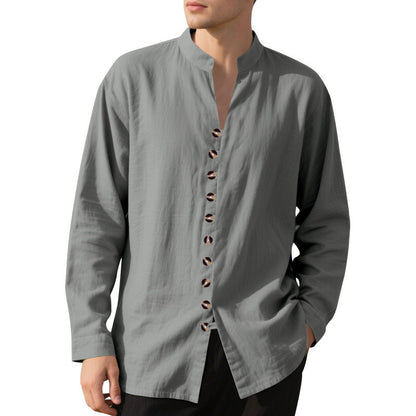 Herren Langarmhemd Elegantes Stehkragenhemd Mit Knöpfen Schwarzes Hemd