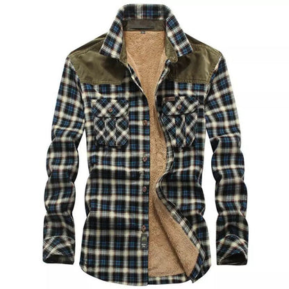 Herren Flanell Hemdjacke Warm mit Fütterung und Taschen