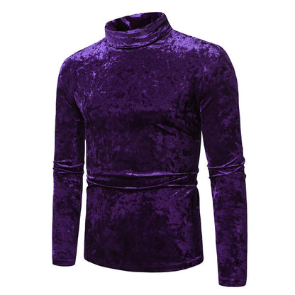 Herren Rollkragenpullover Samt Elegant Schwarz