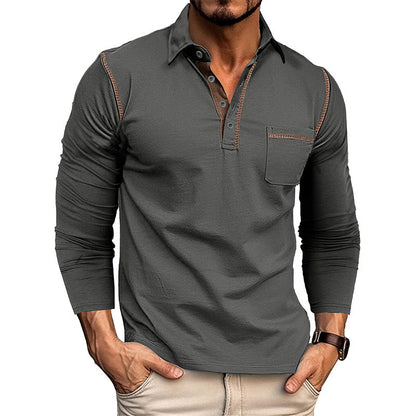 Herren Poloshirt Langarm Modern mit Kontrastnähten
