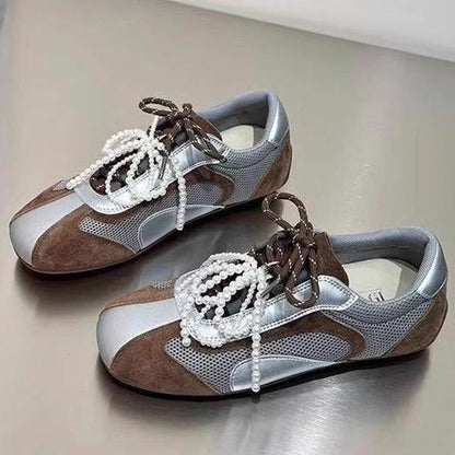 Damen Sneaker Elegant Perlen Akzente atmungsaktiv