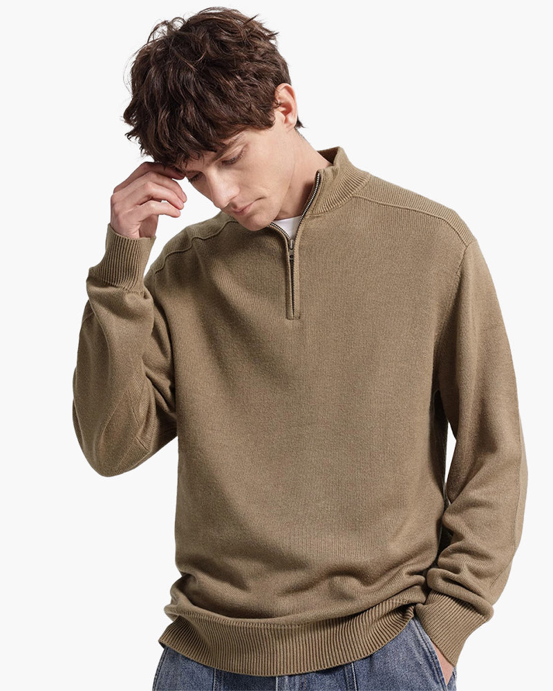 Herrenpullover Merinowolle Warm Stehkragen Halbzipper